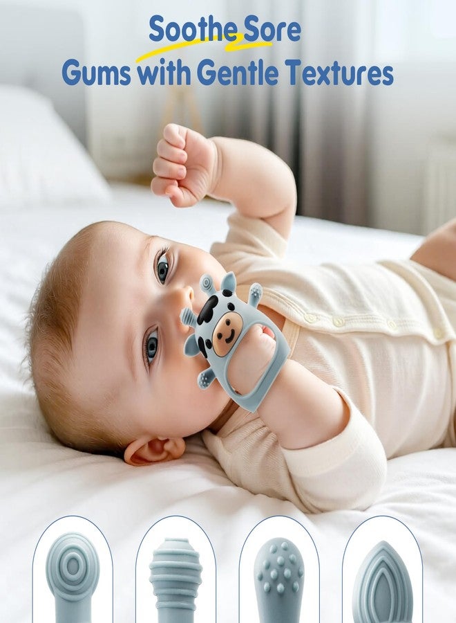 TOHIBEE 2 Packs Baby Teething Toys for 0-6 6-12 Months, Food Grade Silicone Adjustable Cow Teething Mitten, Chew Teether Toys for Teething Pain Relief, Baby and New Born Essentials, Blue & White - Image 5